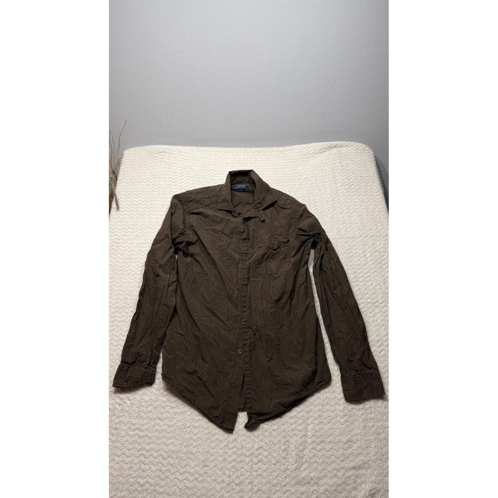 Polo Ralph Lauren Mens Slim Fit Plaid Utility Shirt Brown Quilted Elbow Patch M